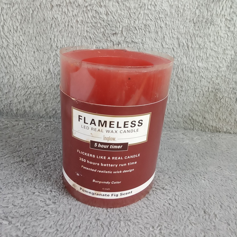 Inglow Flameless LED Real Wax Candle Burgundy Pomegranate Fig Scent 4 inch Timer